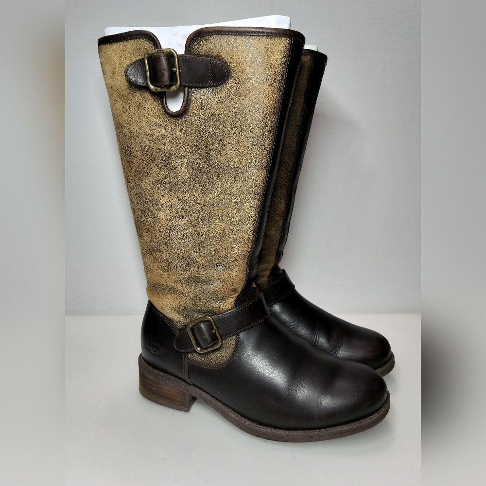 UGG Australia Chancery Water Resistant Shearling Lines Brown Leather Boots S 7.5 - Picture 2 of 16
